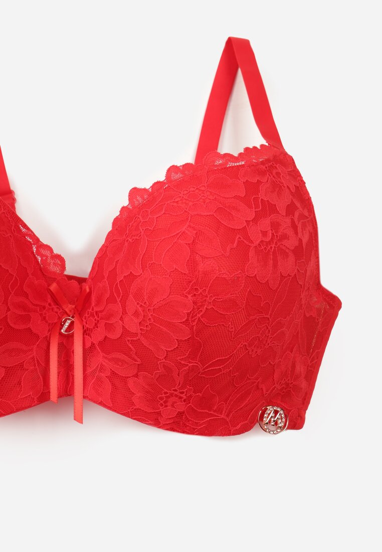 Czerwony Biustonosz Ozdobiony Koronką i Kokardką Aqiany