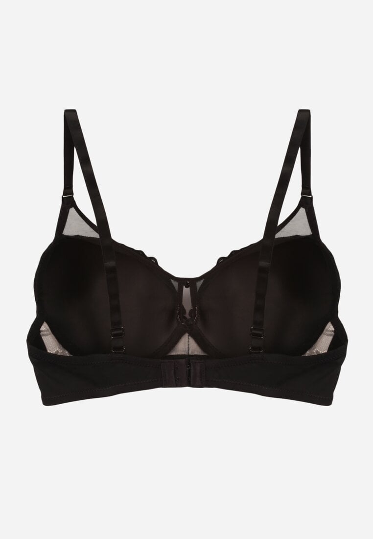 Czarno-Beżowy Biustonosz Ozdobiony Transparentnymi Wstawkami i Koronką Brannor