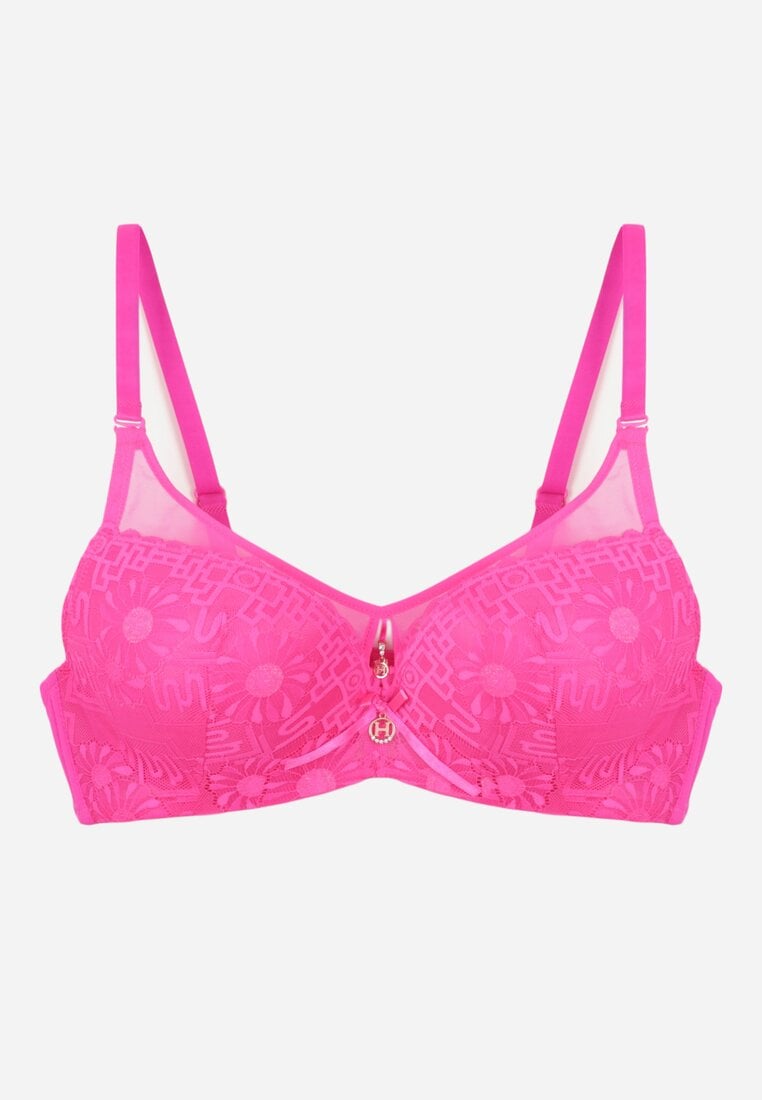 Różowy Biustonosz Ozdobiony Transparentnymi Wstawkami i Koronką Brannor