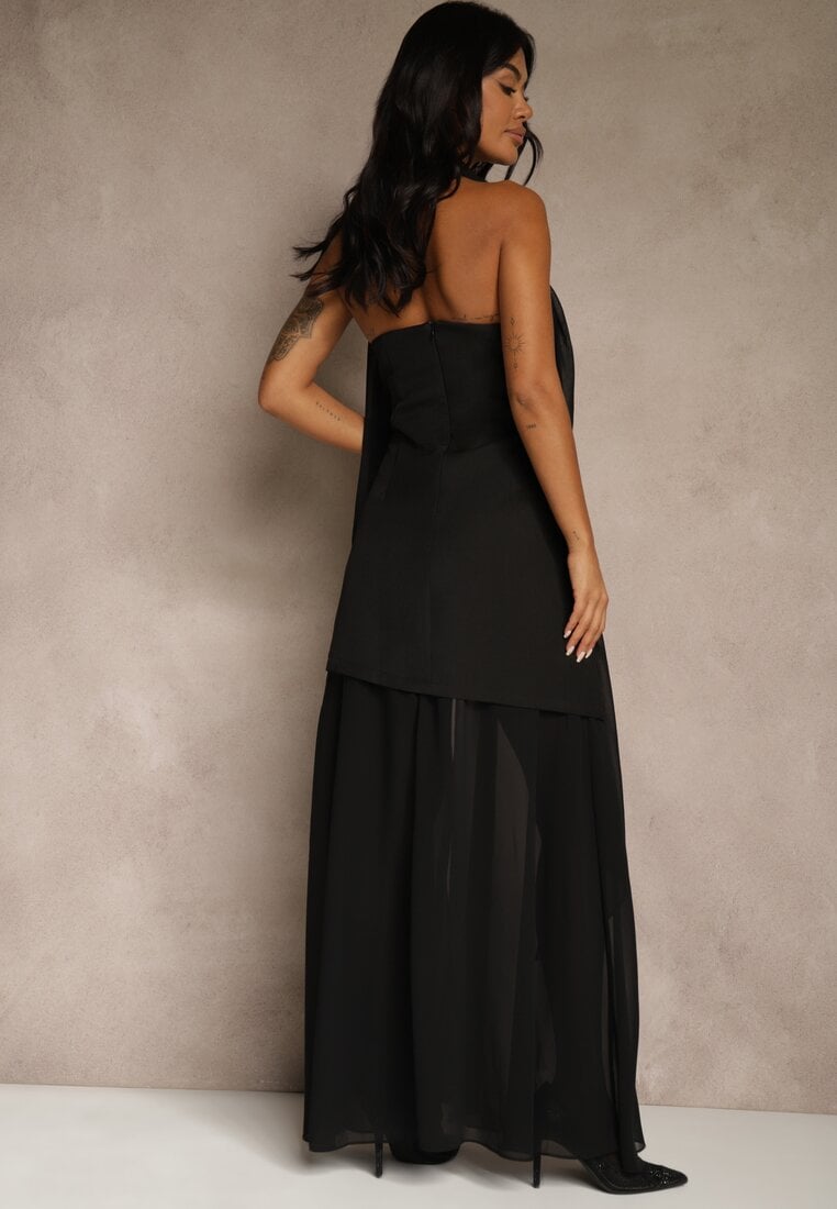 Czarna Wieczorowa Sukienka Bandeau z Dodatkowym Szalem Meridvia