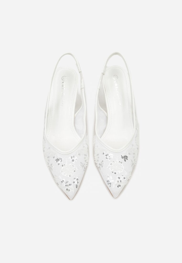 Białe Sandały na Szpilce Typu Slingback z Cekinami Resseris