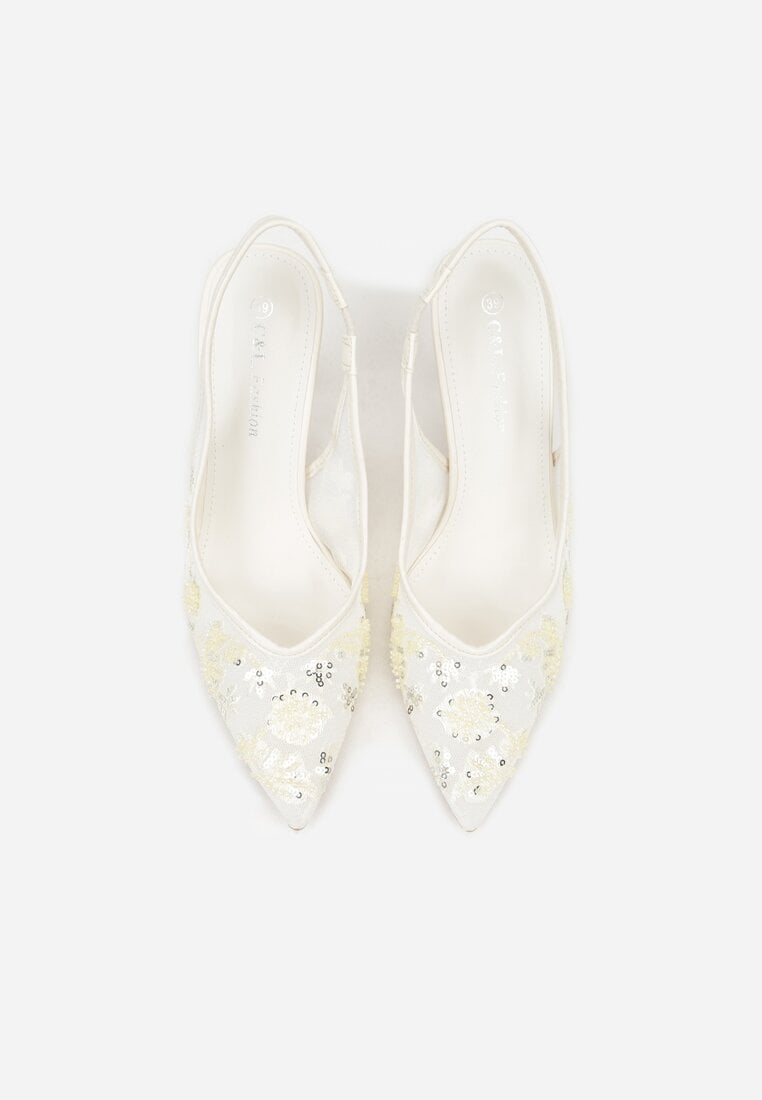 Beżowe Sandały na Szpilce Typu Slingback z Cekinami Resseris