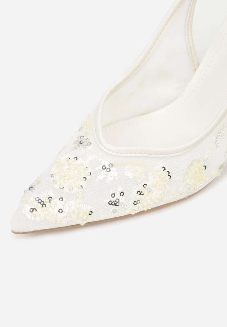 Beżowe Sandały na Szpilce Typu Slingback z Cekinami Resseris