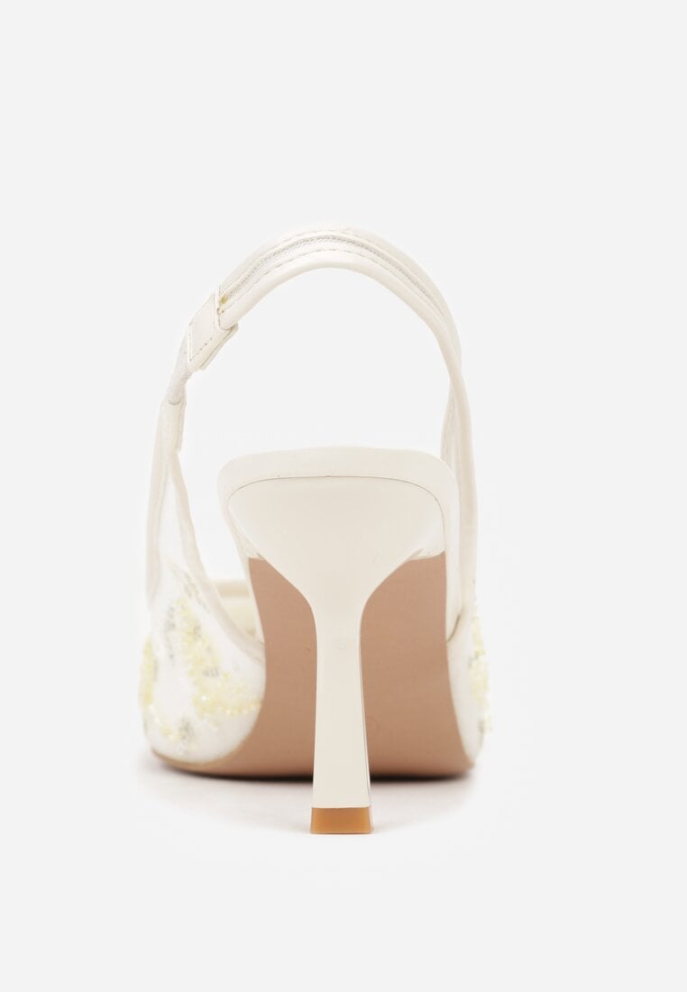 Beżowe Sandały na Szpilce Typu Slingback z Cekinami Resseris