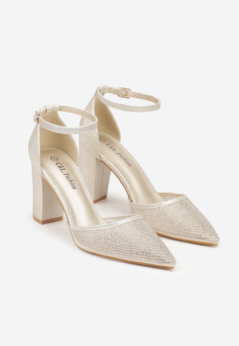 Złote Czółenka na Słupku z Cyrkoniami i Brokatem Myriani