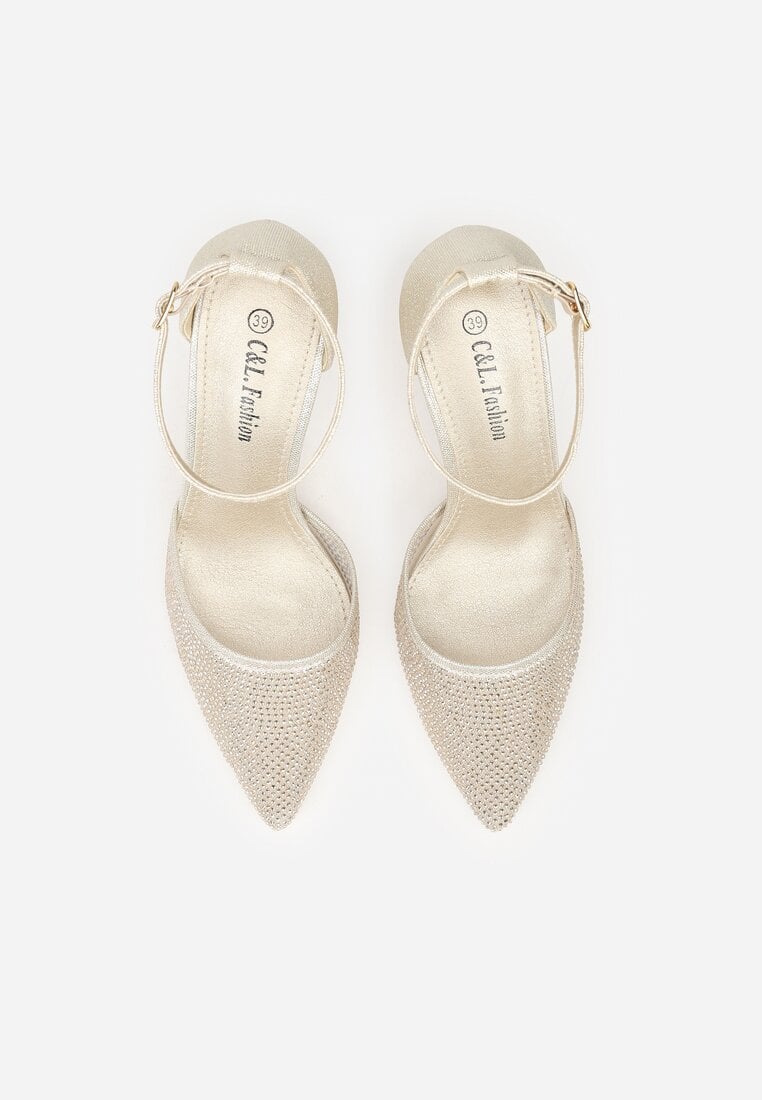 Złote Czółenka na Słupku z Cyrkoniami i Brokatem Myriani