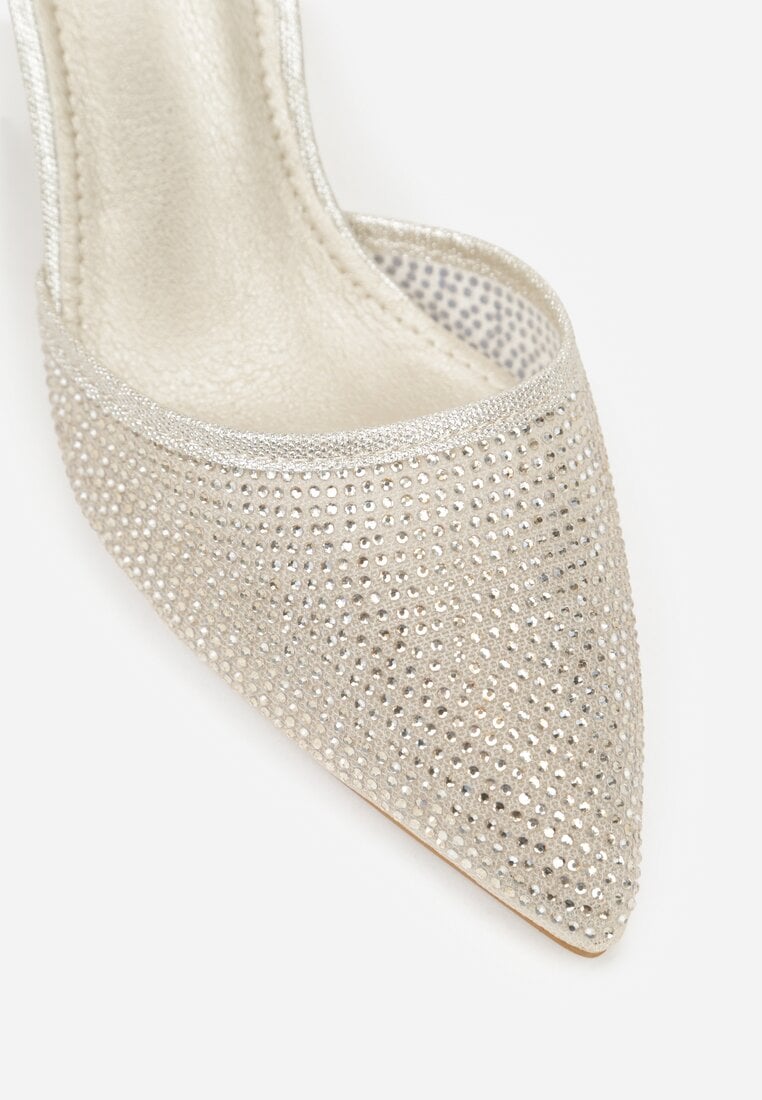 Złote Czółenka na Słupku z Cyrkoniami i Brokatem Myriani