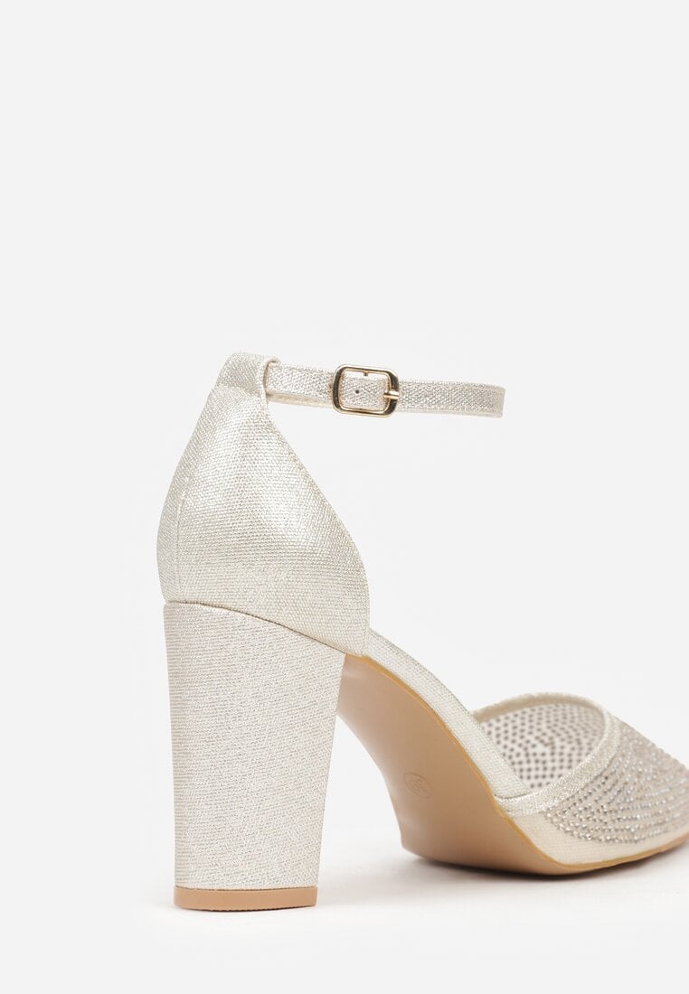 Złote Czółenka na Słupku z Cyrkoniami i Brokatem Myriani