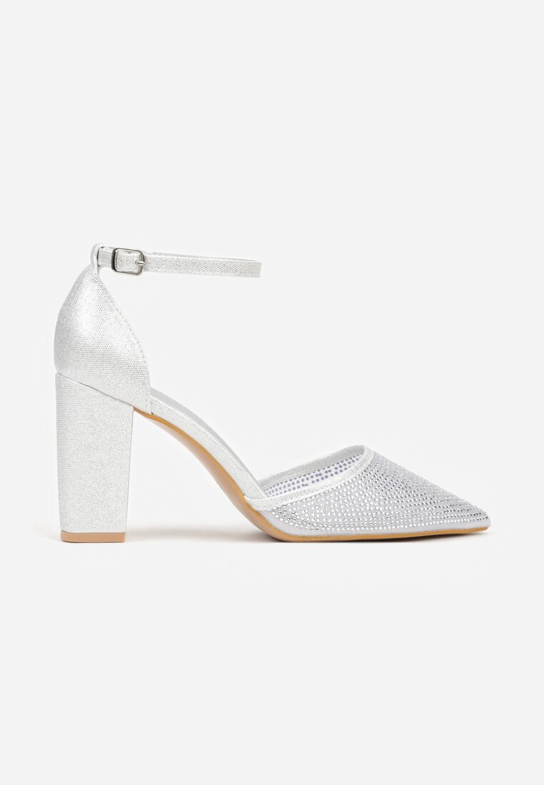 Srebrne Czółenka na Słupku z Cyrkoniami i Brokatem Myriani