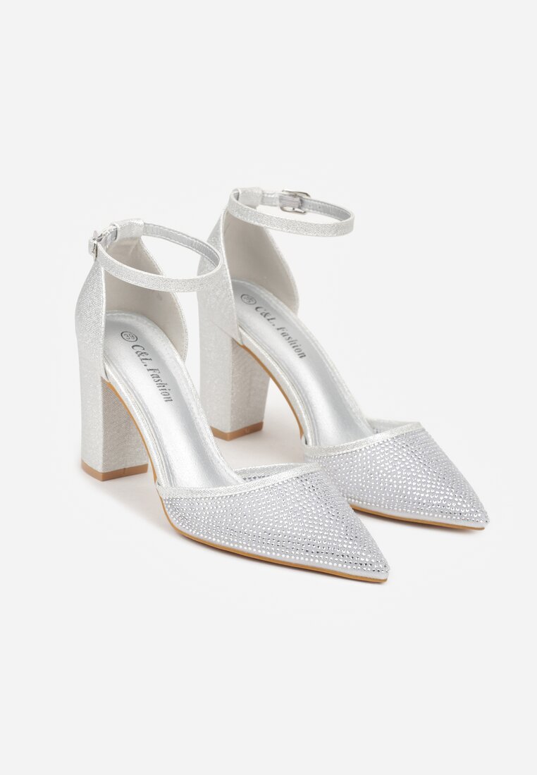 Srebrne Czółenka na Słupku z Cyrkoniami i Brokatem Myriani