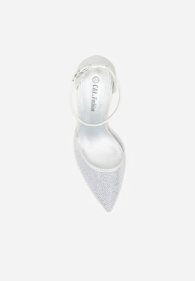 Srebrne Czółenka na Słupku z Cyrkoniami i Brokatem Myriani