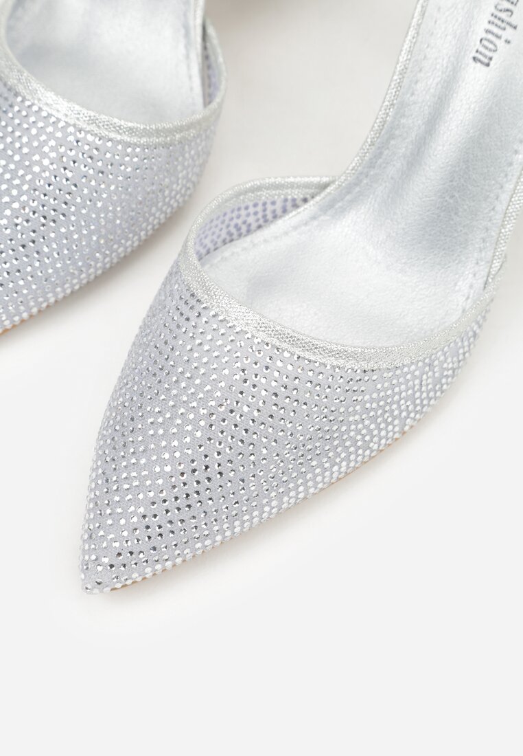 Srebrne Czółenka na Słupku z Cyrkoniami i Brokatem Myriani