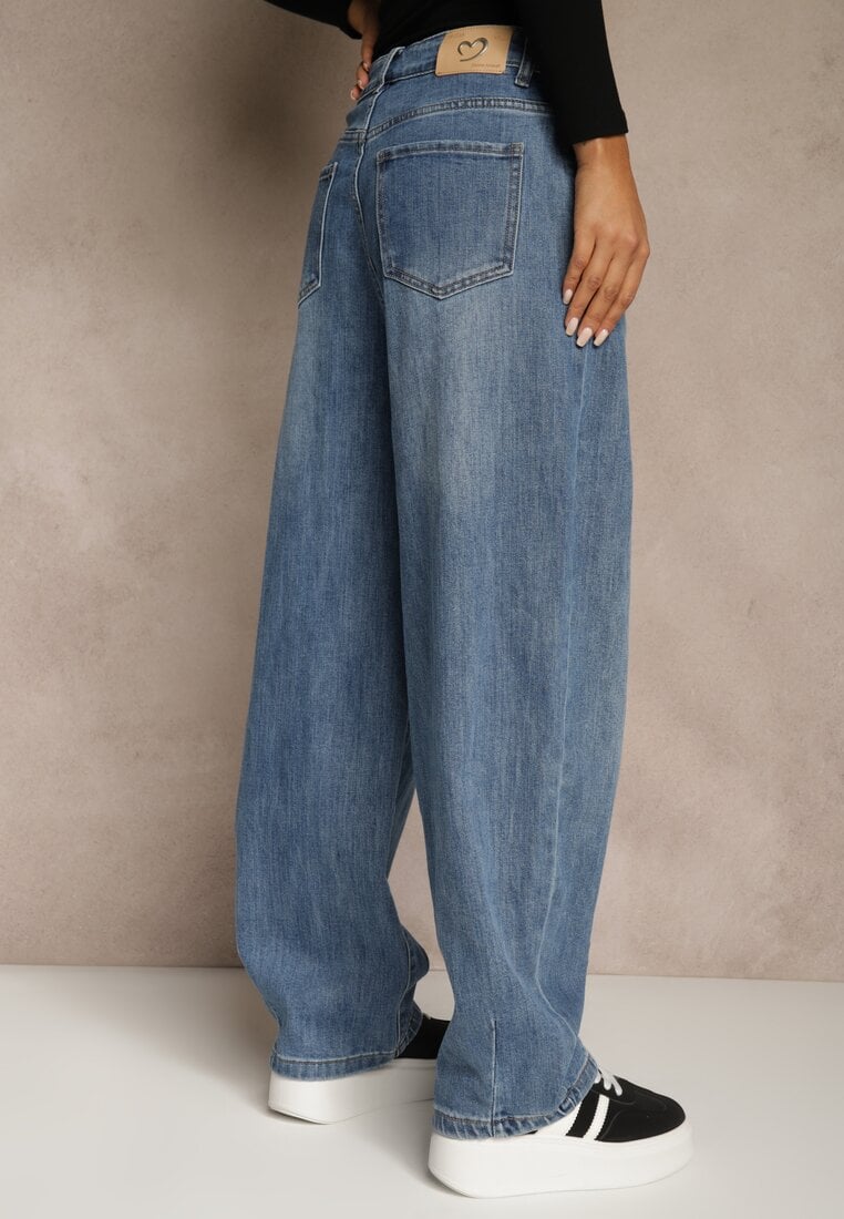 Niebieskie Jeansy High Waist z Szerokimi Nogawkami Fyserlia