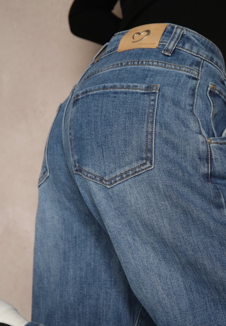 Niebieskie Jeansy High Waist z Szerokimi Nogawkami Fyserlia