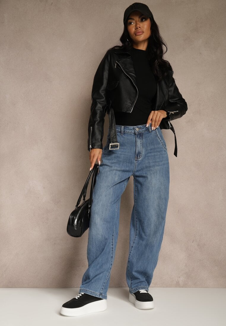 Niebieskie Jeansy High Waist z Szerokimi Nogawkami Fyserlia