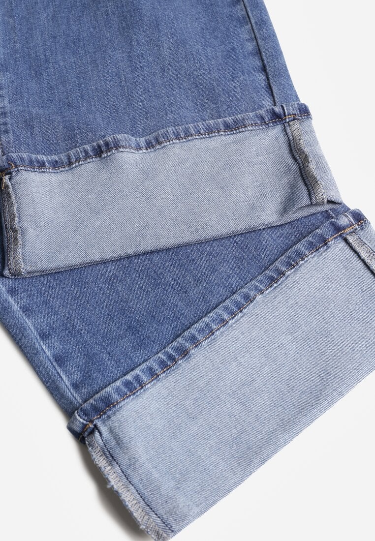 Niebieskie Jeansy High Waist Wide Leg z Podwiniętymi Nogawkami Nymthine