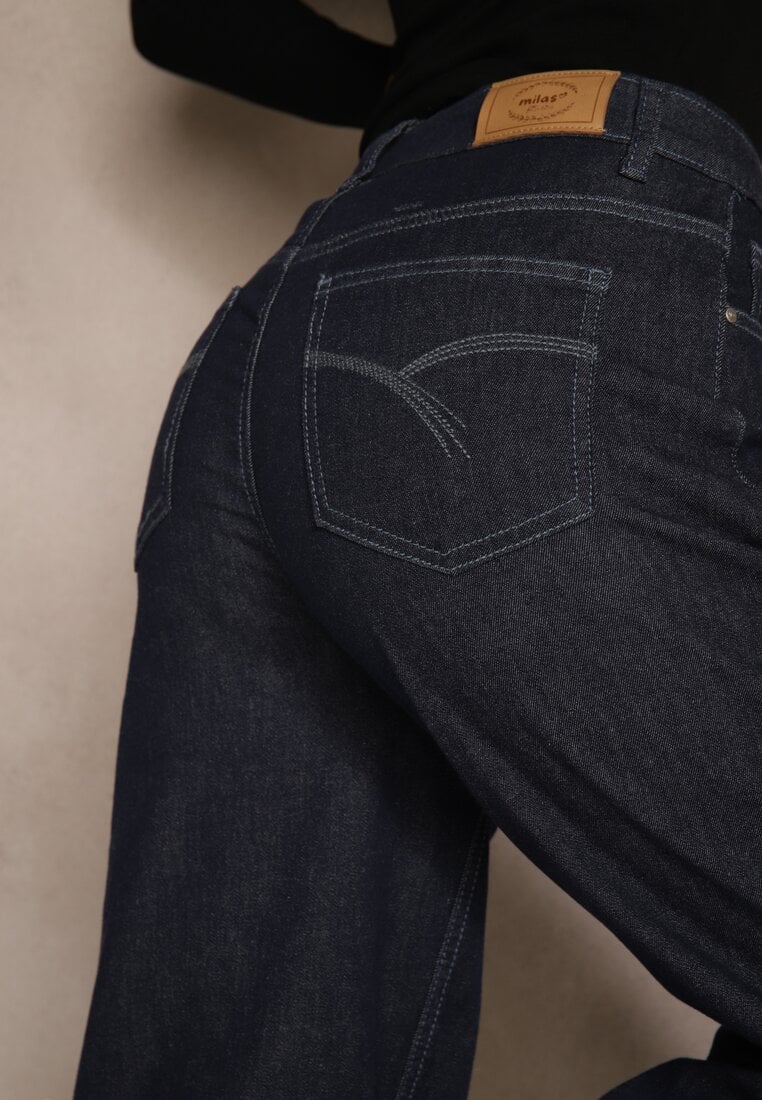 Niebieskie Jeansy z Bawełny High Waist z Ozdobną Sznurówką w Pasie Ohirvyra