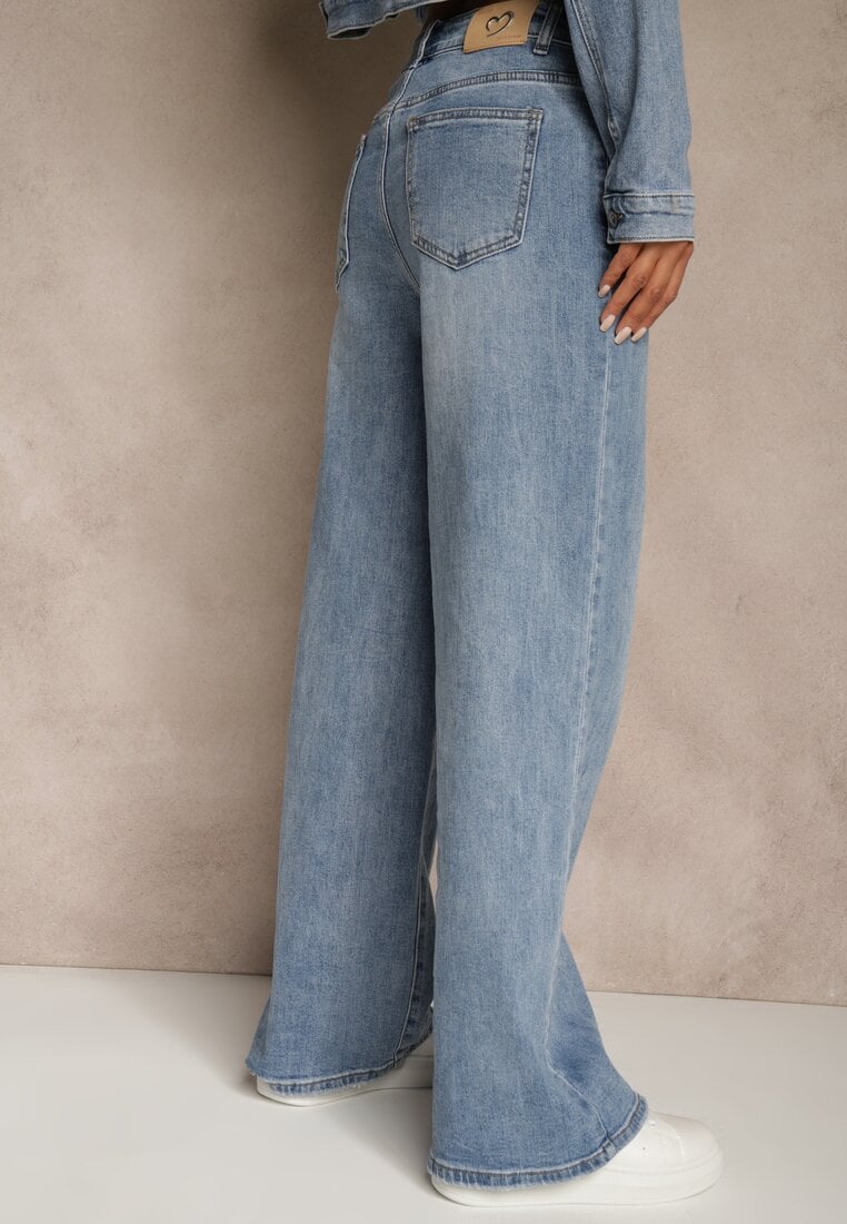 Niebieskie Jeansy z Bawełny High Waist z Przetarciami i Dziurą Lisis