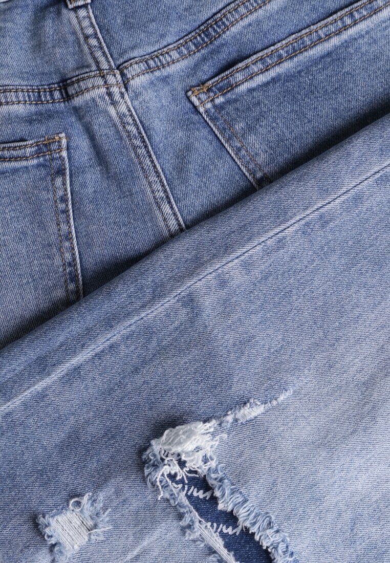 Niebieskie Jeansy z Bawełny High Waist z Przetarciami i Dziurą Lisis