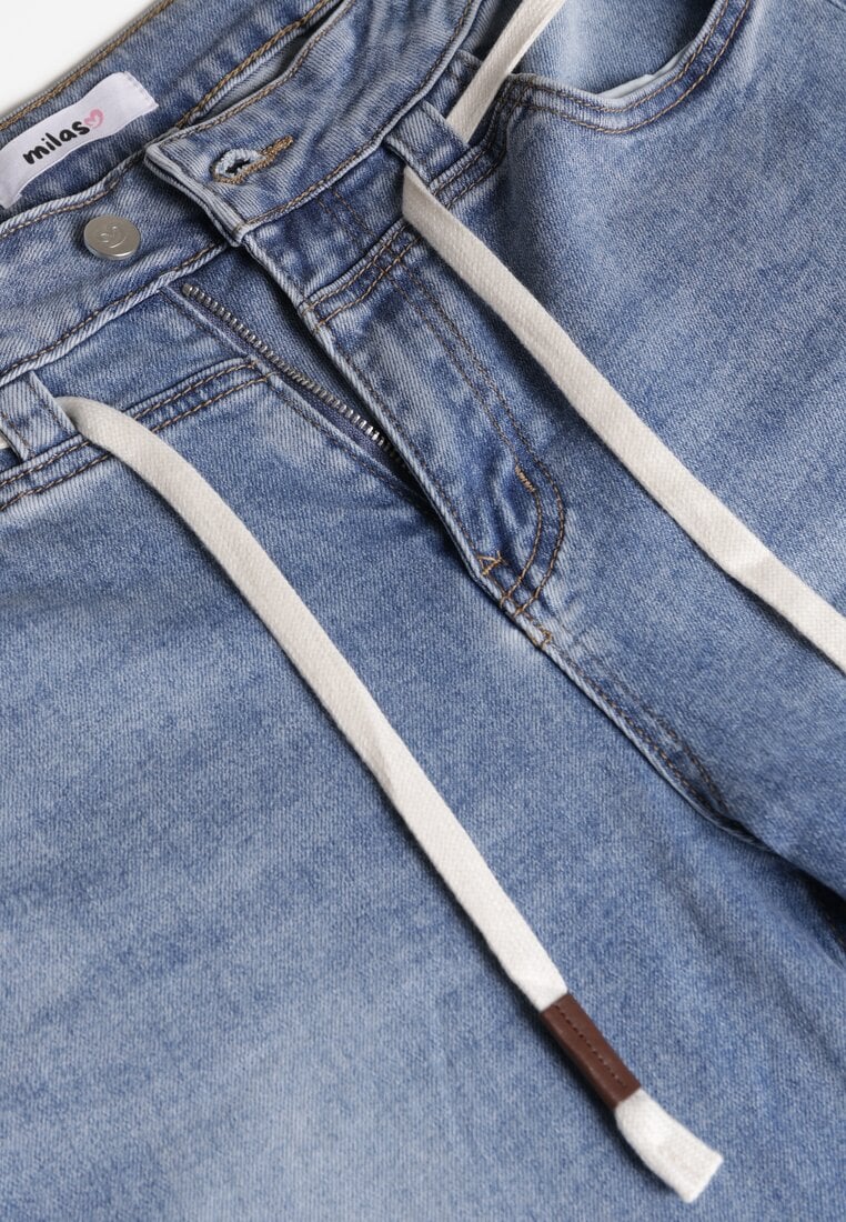 Niebieskie Jeansy Balloon Regular Waist z Ozdobnym Wiązaniem Daemora