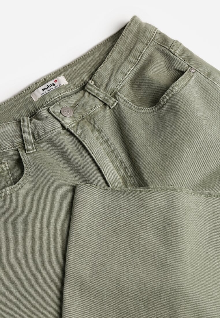 Ciemnozielone Jeansy o Szerokim Kroju z Bawełny High Waist Marquilla