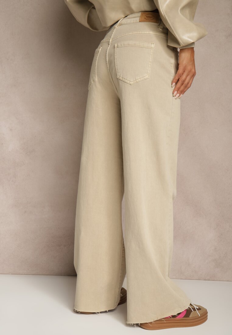 Beżowe Jeansy High Waist Wide Leg Meorise