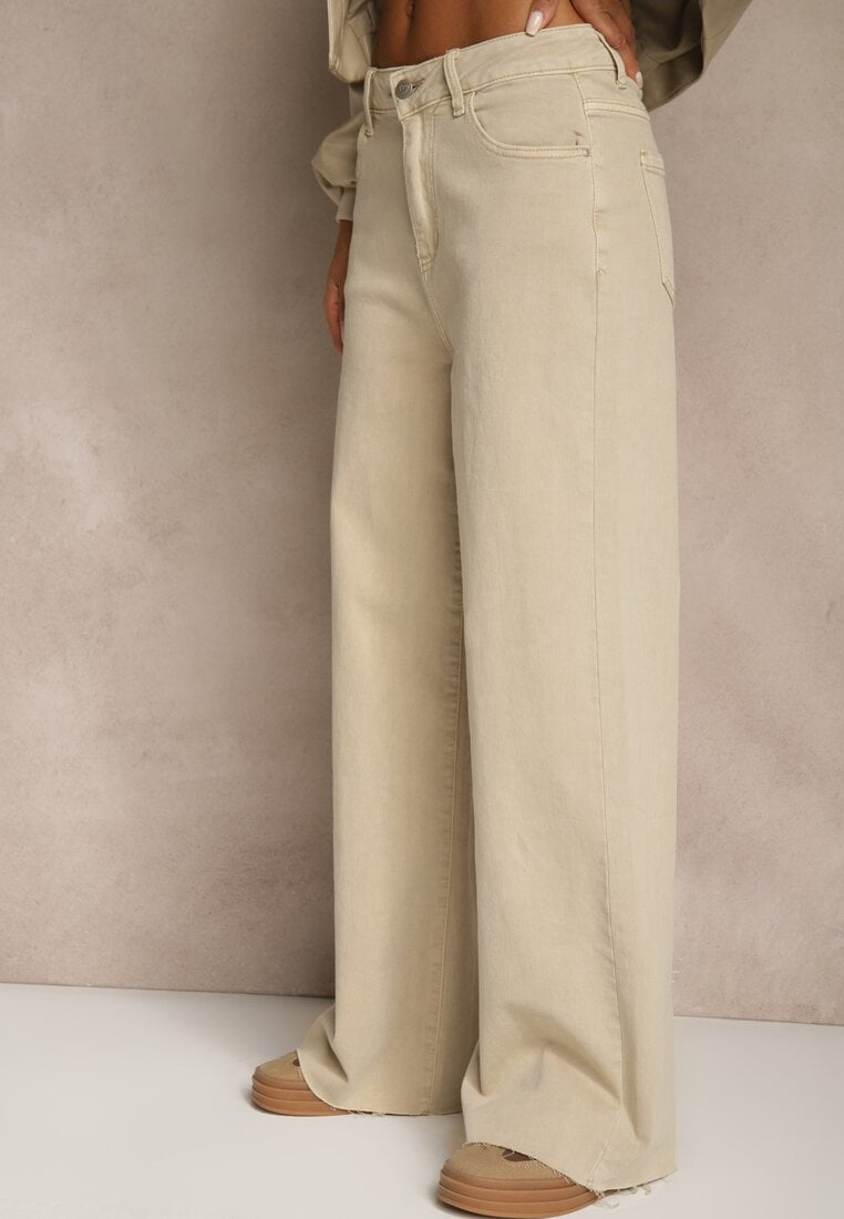 Beżowe Jeansy High Waist Wide Leg Meorise