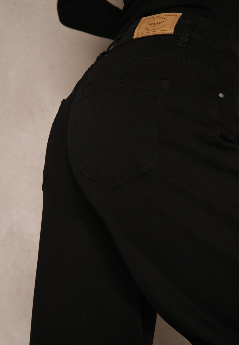 Czarne Jeansy High Waist z Szerokimi Nogawkami Chamylla