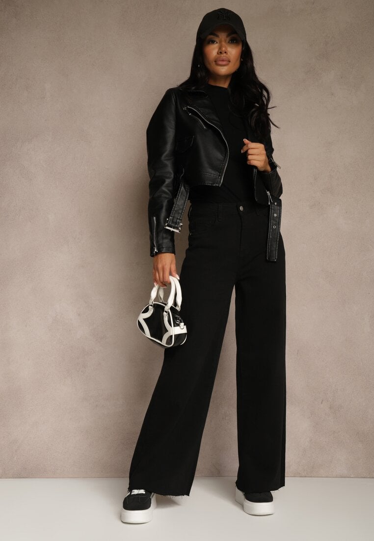 Czarne Jeansy High Waist z Szerokimi Nogawkami Chamylla