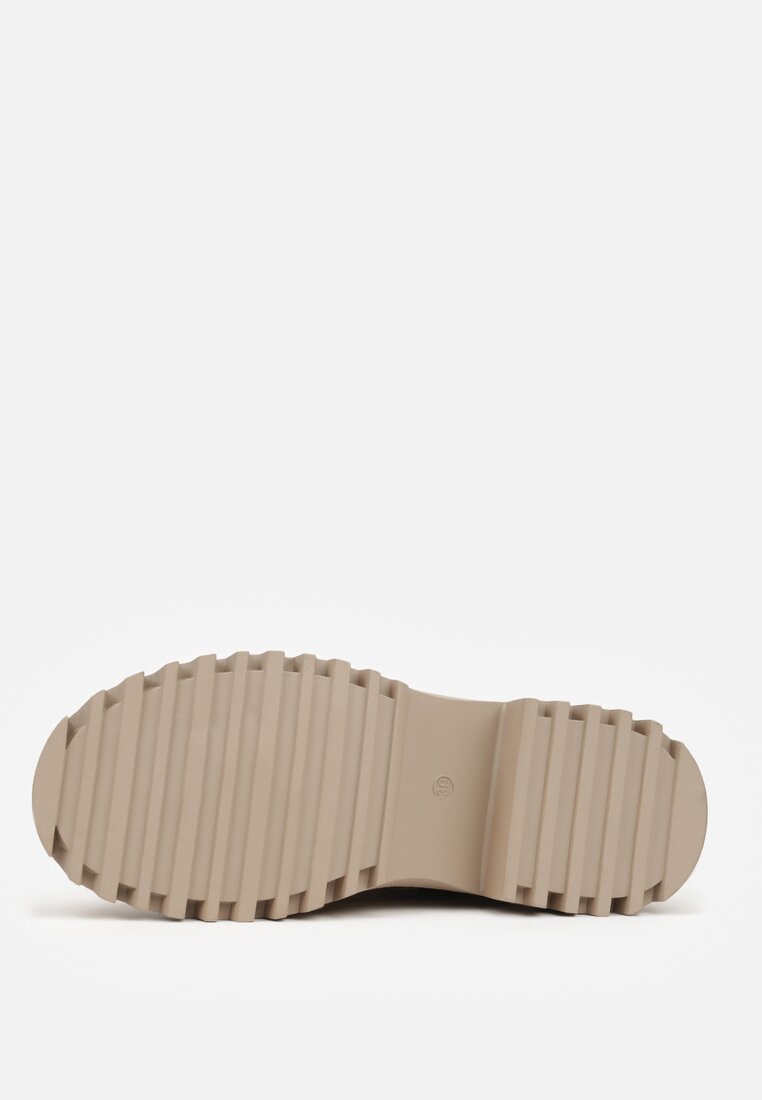 Ciemnobeżowe Trapery w Casualowym Stylu z Futerkowym Zdobieniem na Języku Taniapea