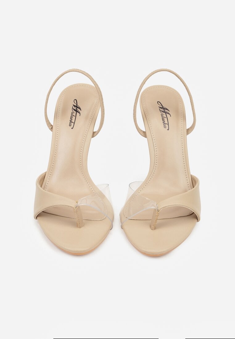 Ciemnobeżowe Sandały na Szpilce z Przezroczystymi Elementami Xilxaris