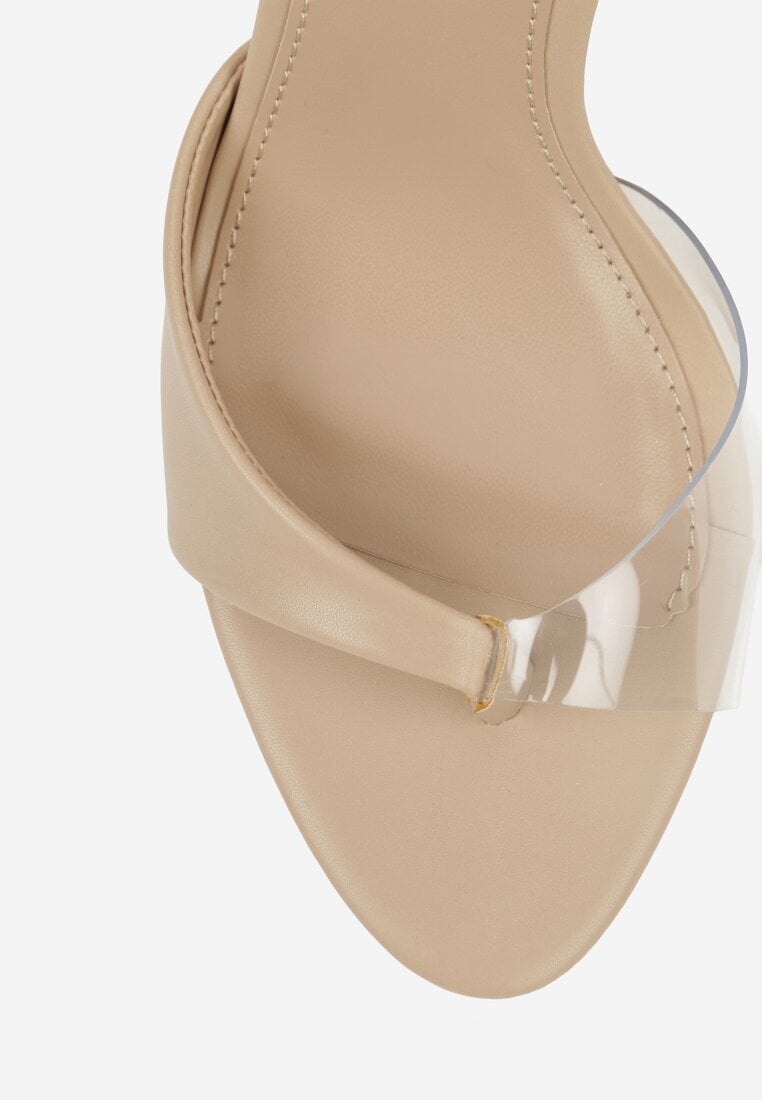 Ciemnobeżowe Sandały na Szpilce z Przezroczystymi Elementami Xilxaris