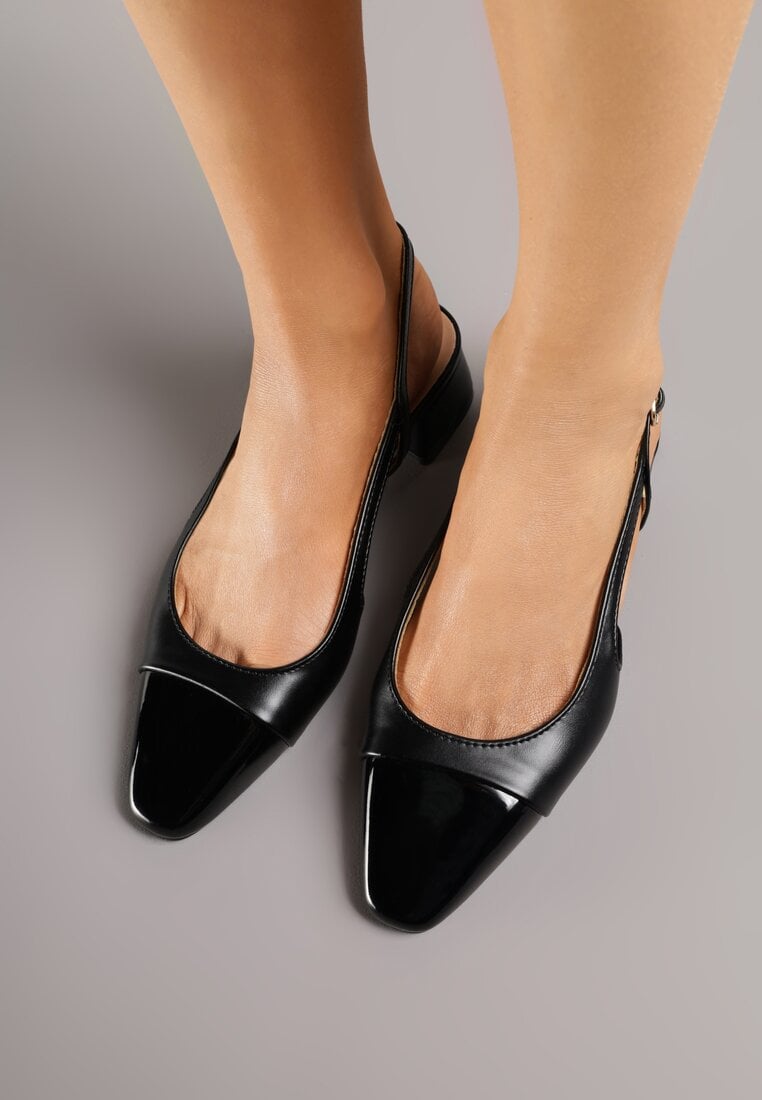 Czarne Sandały Slingback na Klocku z Lakierowanym Noskiem Iphisania