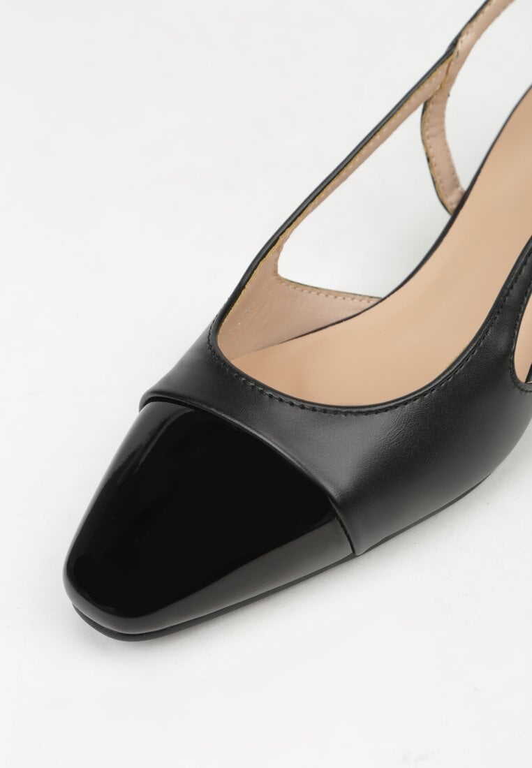 Czarne Sandały Slingback na Klocku z Lakierowanym Noskiem Iphisania