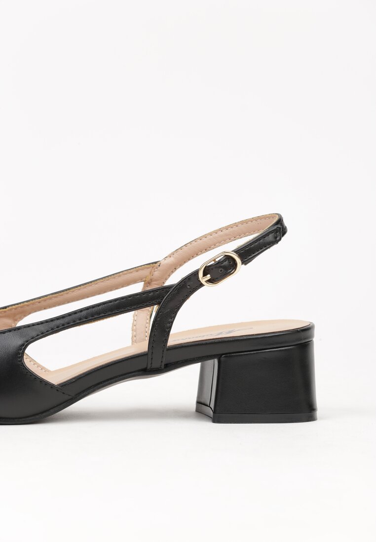 Czarne Sandały Slingback na Klocku z Lakierowanym Noskiem Iphisania
