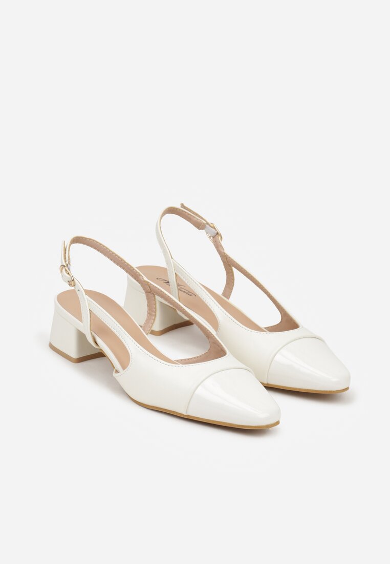 Białe Sandały Slingback na Klocku z Lakierowanym Noskiem Iphisania