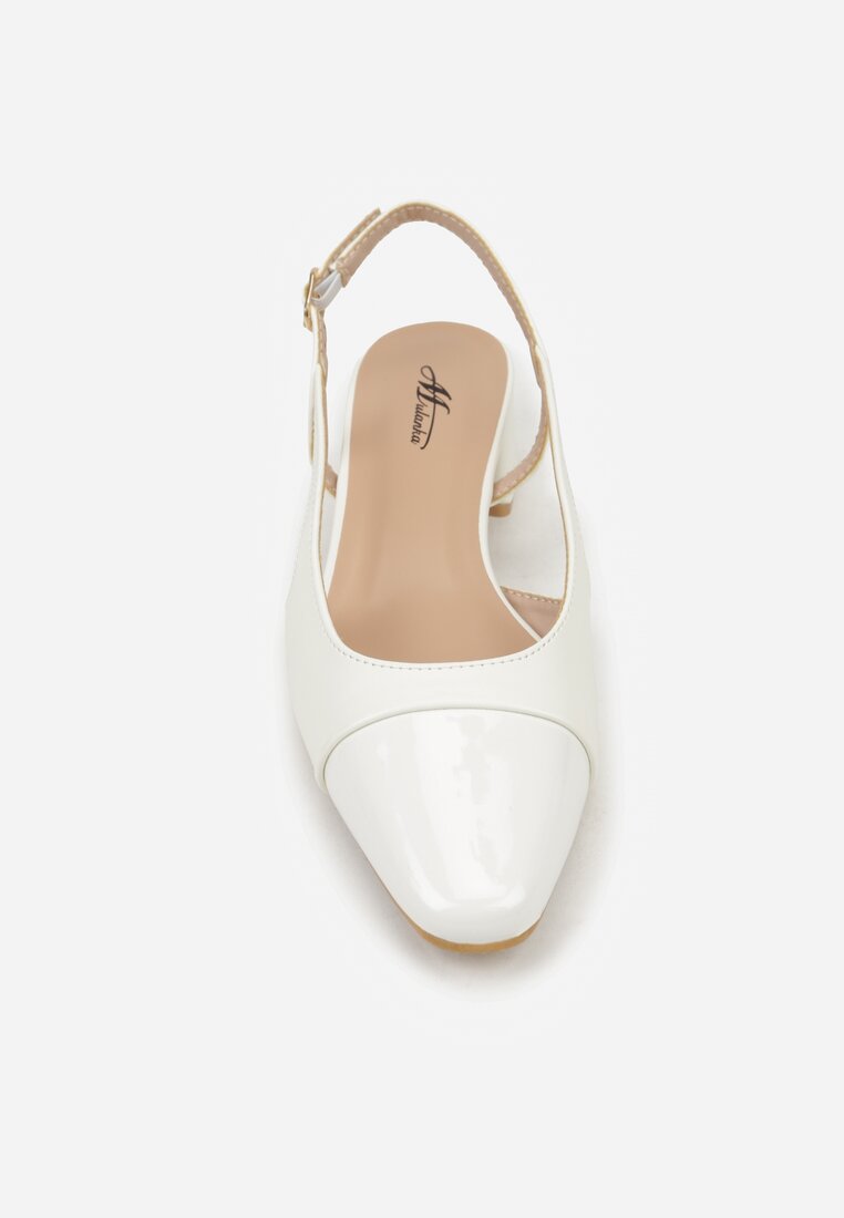Białe Sandały Slingback na Klocku z Lakierowanym Noskiem Iphisania