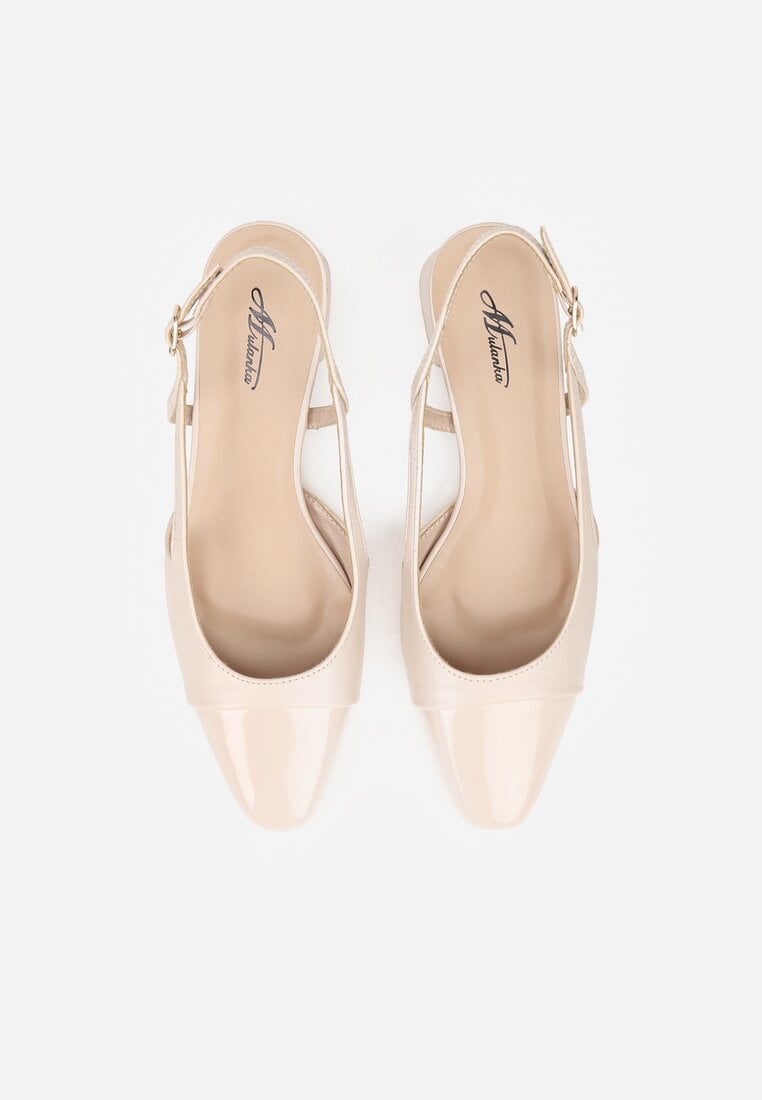 Beżowe Sandały Slingback na Klocku z Lakierowanym Noskiem Iphisania