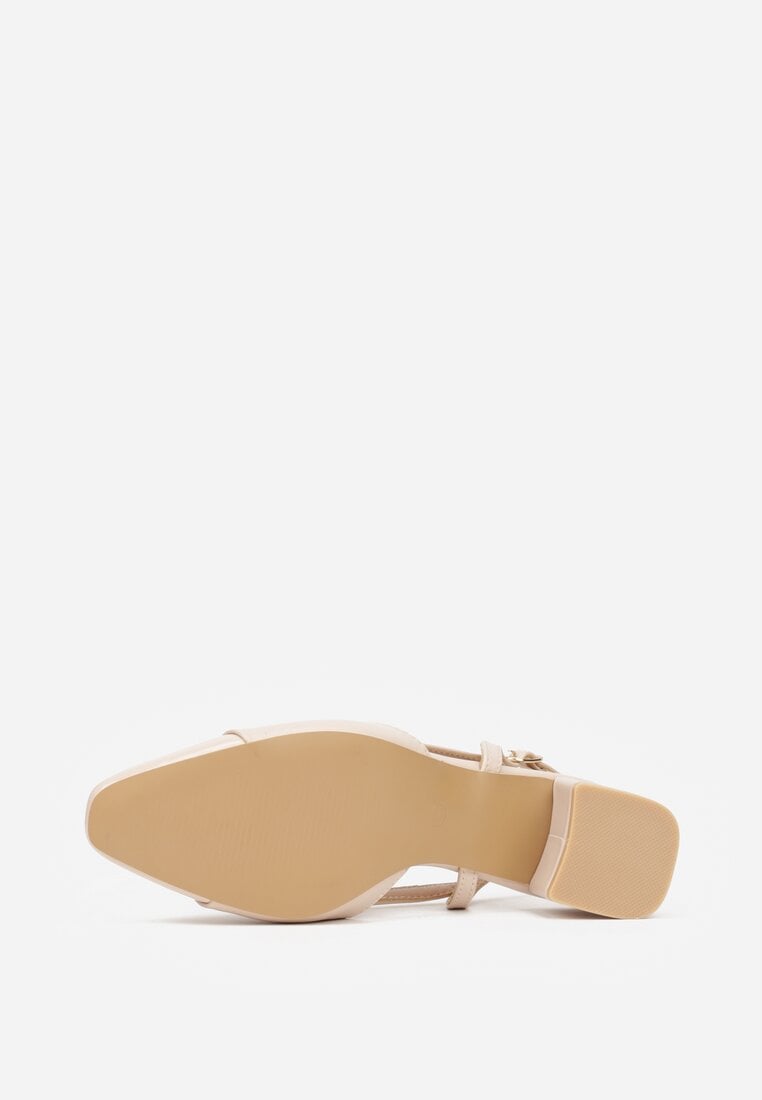Beżowe Sandały Slingback na Klocku z Lakierowanym Noskiem Iphisania