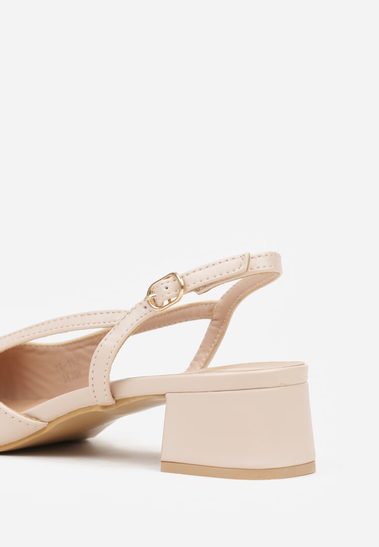 Beżowe Sandały Slingback na Klocku z Lakierowanym Noskiem Iphisania