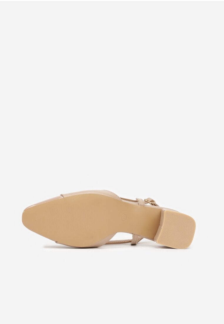 Ciemnobeżowe Sandały Slingback na Klocku z Lakierowanym Noskiem Iphisania