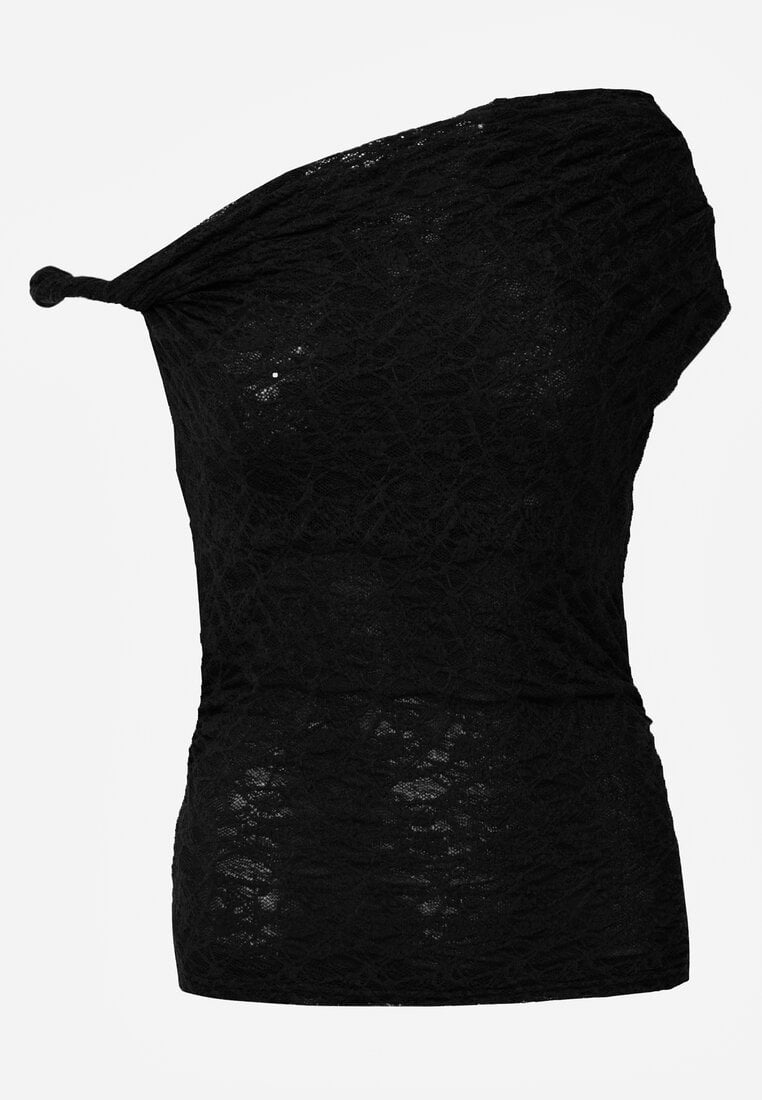 Czarna Asymetryczna Bluzka z Koronki na Jedno Ramię Olitheilise