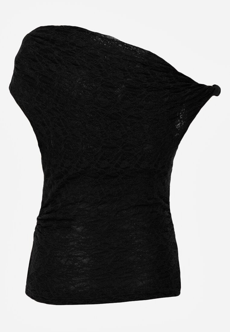 Czarna Asymetryczna Bluzka z Koronki na Jedno Ramię Olitheilise