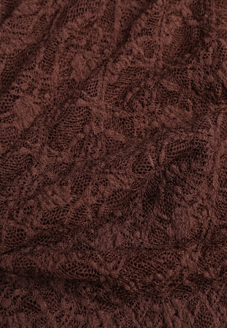 Brązowa Asymetryczna Bluzka z Koronki na Jedno Ramię Olitheilise