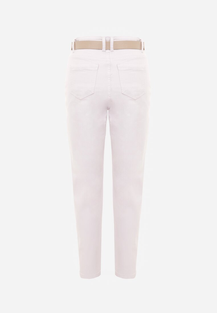 Białe Jeansy Mom Fit z Bawełny i Wiskozy z Dodatkowym Paskiem Prosinix
