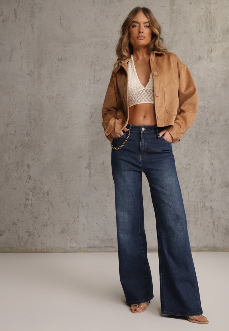 Niebieskie Jeansy Wide Leg Regular Waist z Bawełną i Domieszką Wiskozy Petocea