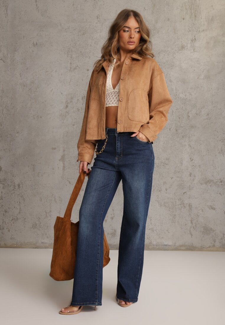 Niebieskie Jeansy Wide Leg Regular Waist z Bawełną i Domieszką Wiskozy Petocea