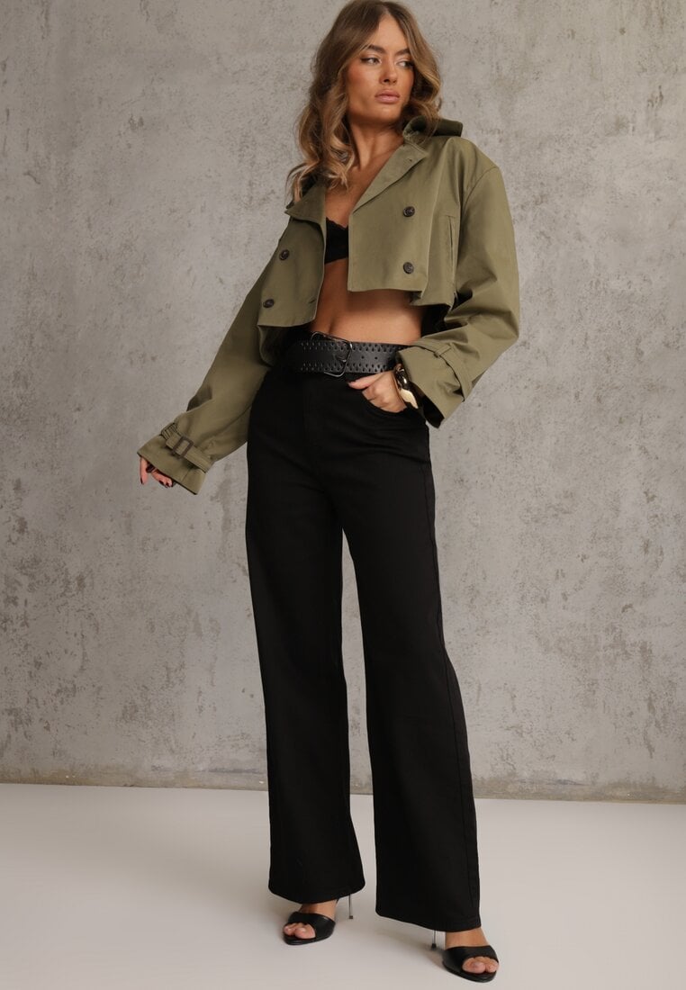 Czarne Szerokie Spodnie High Waist z Bawełny Rhethyphe