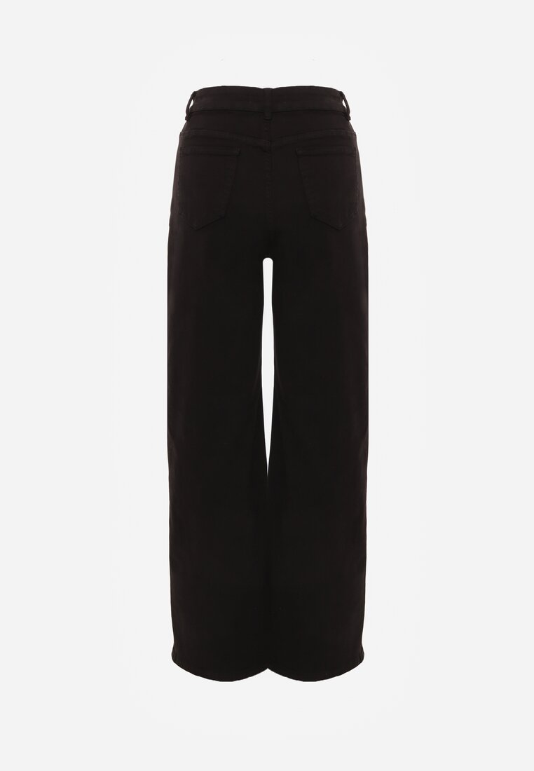 Czarne Szerokie Spodnie High Waist z Bawełny Rhethyphe