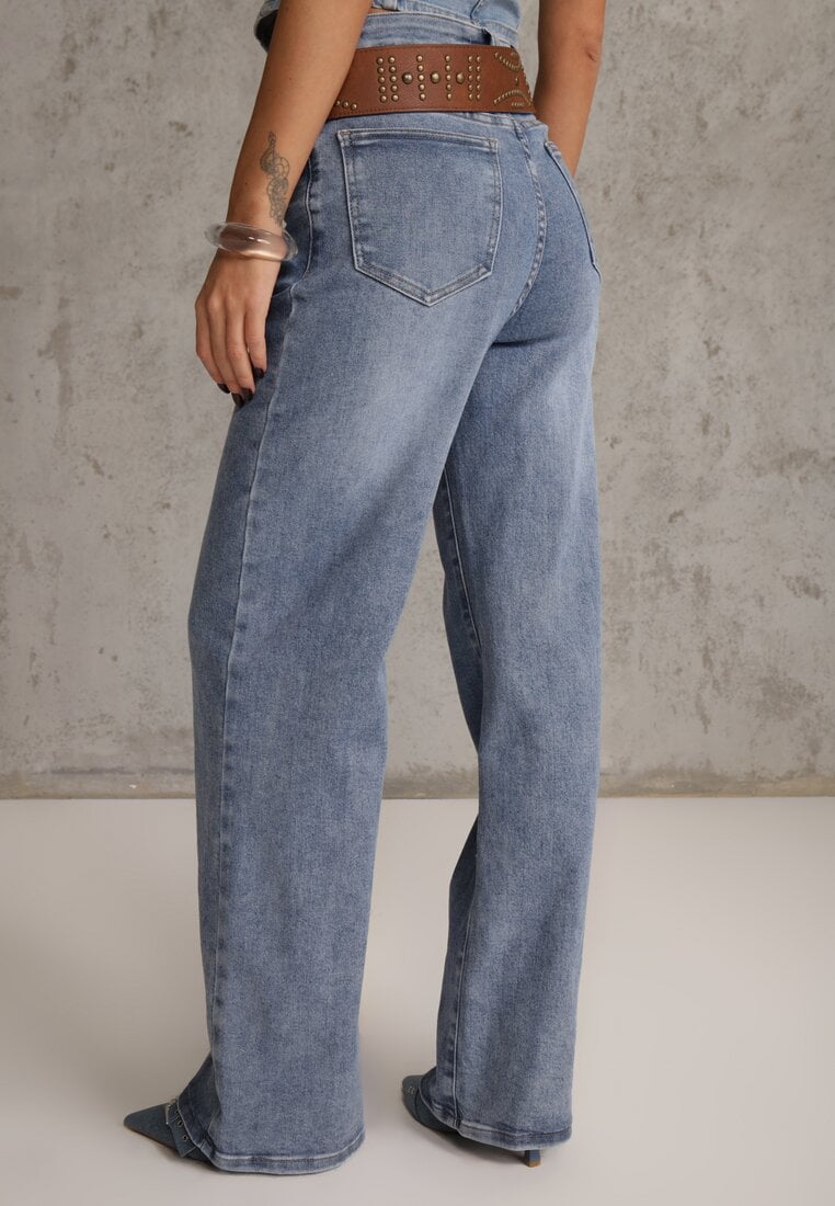 Niebieskie Jeansy Wide Leg High Waist z Bawełną i Dodatkiem Wiskozy Salithoe